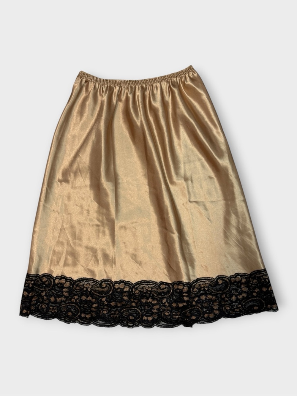 Vintage Lucie Ann II Champagne Satin Lace Trim Midi Skirt Small